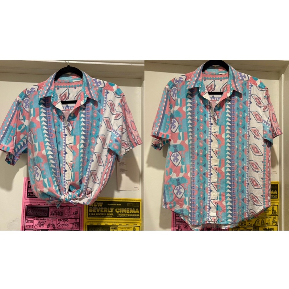 Vintage 90s 80s Pastel Geometric Funky Button Down Collared Shirt Unique